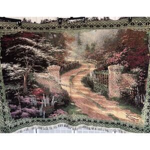 Thomas Kinkade Painter of Light Woven Tapestry Throw Blanket 66x45 Scenic Path